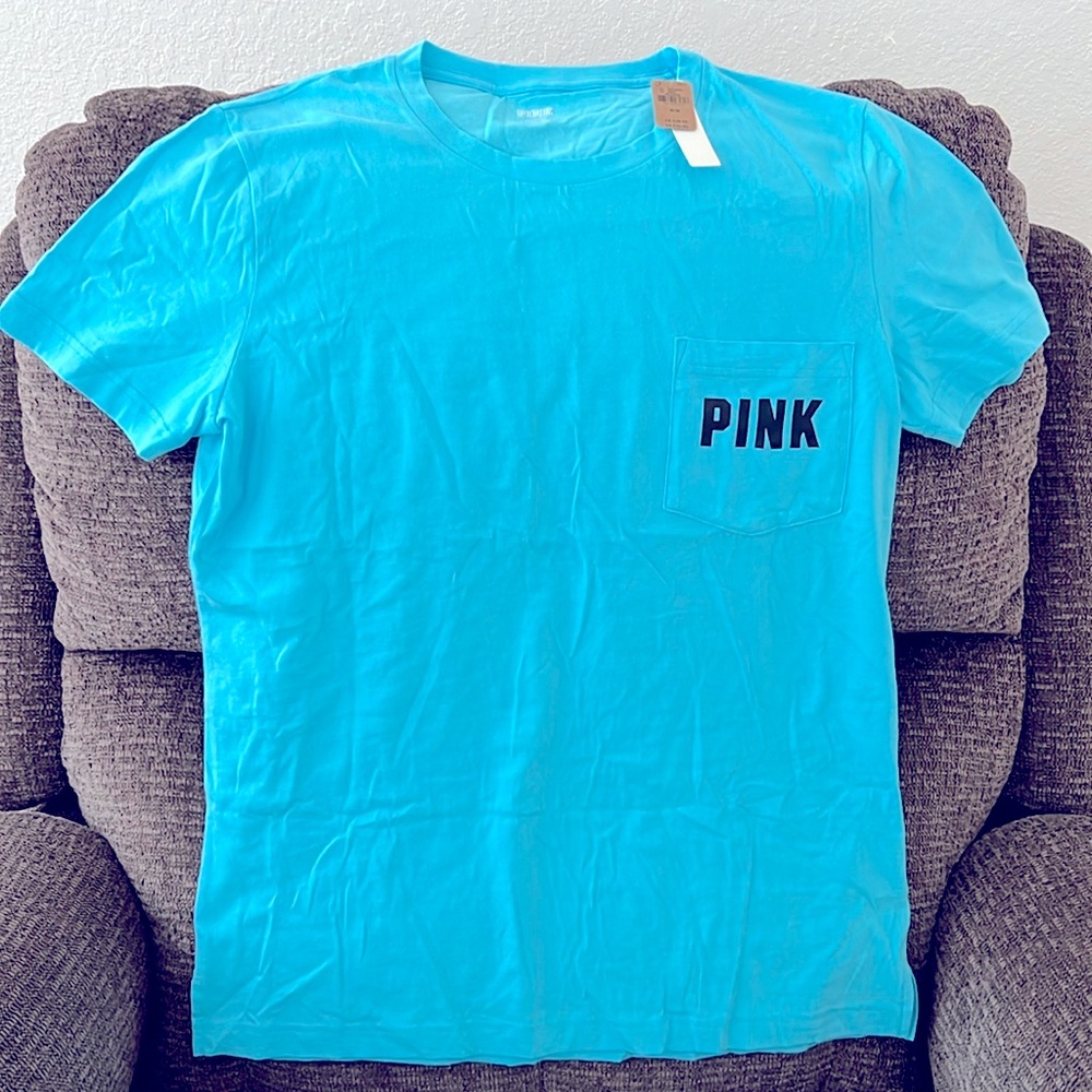PINK shirt, blue, size M, new with tags.